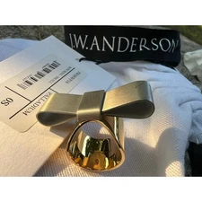J.W. Anderson Sz 6.25 Silver Tone Bow, Gold Palladium Designer Fashion Ring 
