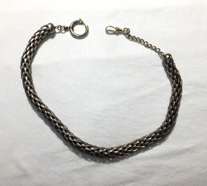 VINTAGE ANTIQUE SILVER 18 INCH BASKET WEAVE STYLE LINK POCKET WATCH FOB