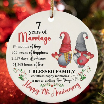 7 Years Of Marriage Ornament Happy 7th Anniversary Gnome Couple Christmas Gift
