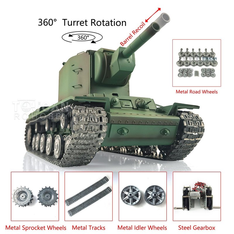 RTR Henglong 1/16 7.0 Soviet KV-2 3949 IR BB RC Tank Barrel Recoil Metal Wheels