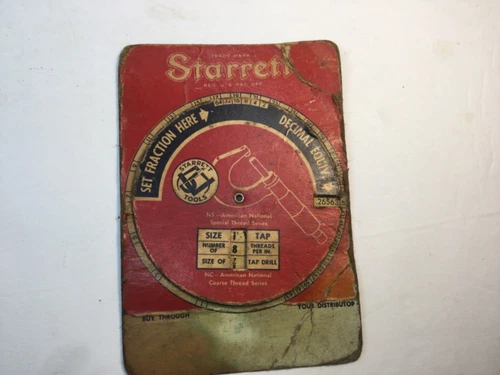 Vtg STARRETT 1956 Circular Slide Rule Tap Drill and Decimal Equivalent Chart NR!