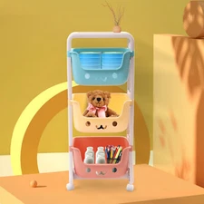 3-Tier Kids Toy Organizer Storage Bin Box Plastic Shelf Rack Playroom Rolling