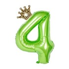 BRIGHT GREEN NUMBER 4 BALLOONS 40 INCH FOIL BALLOONS WITH GOLD CROWN, BIRTHDAY