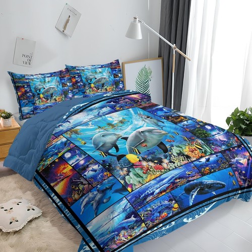 Dolphin Comforter Set 3 Pieces Soft Lightweight Microfiber Blue Ocean Animal ... - Picture 2 of 7