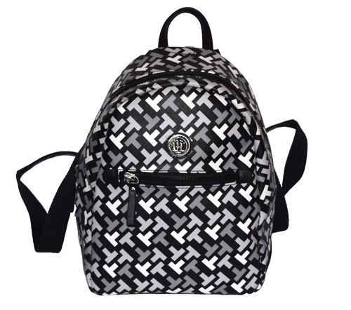 NWOT TOMMY HILFIGER $118 Black Gray White Logo Print Zip Closure Backpack