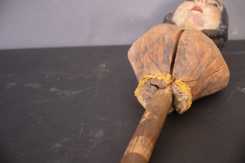 Antique Hand Carved Wood Santos Doll Primitive Folk Art Bust Figure Puppet 17" - Picture 8 of 14