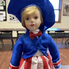 **STARR** PATRIOTIC Bisque Porcelain DOLL w/USA Flag by Julia Rossini - NIB 14"