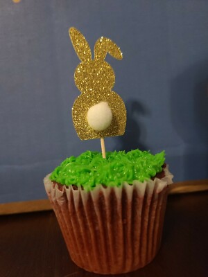 Happy Easter Bunny Rabbit Cupcake Cake Toppers 