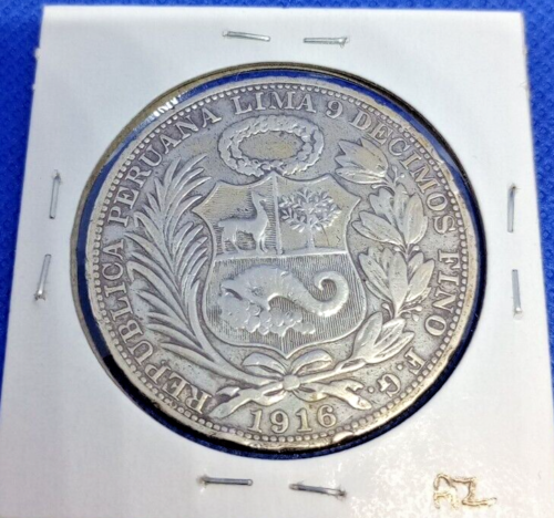 1916 Peru One SOL Silver Coin (B24) - Picture 2 of 2