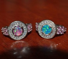 fire opal zirconia topaz ring gemstone silver plate jewelry cocktail engagement