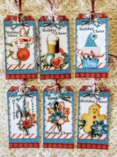 (6) Tags Christmas Holiday Cheer~Handmade Hang & Gift Tags~Scrapbooks~Party~552R