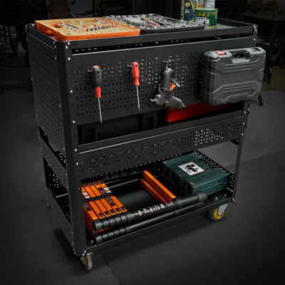 3-Tier DIY Detachable Utility Cart Storage Tool Cart, Foldable Rolling Tool Cart