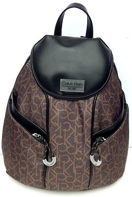 CALVIN KLEIN SYDNEY BROWN/BLACK LOGO NYLON BACKPACK NEW 