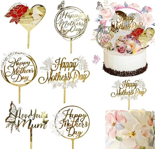 Happy Mother’S Day Cake Topper Party Gold Glitter Cupcake Acrylic Decorative Par
