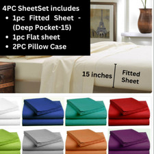 Luxury 4PC Sheet Set Egyptian Cotton US-All Size 1000/1200 TC White Solid Color