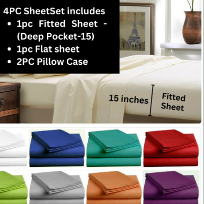 Luxury 4/6PC SheetSet EgyptianCotton US-All Sizes 1000/1200 TC Silver Grey Color