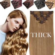 170G Real Double Weft Clip in Human Remy Hair Extensions THICK Full Head Blonde