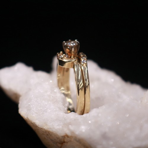 14K Yellow Gold Brilliant Cut Diamond Wrap Engagement Wedding Ring Set 5.7 Grams - Picture 2 of 12
