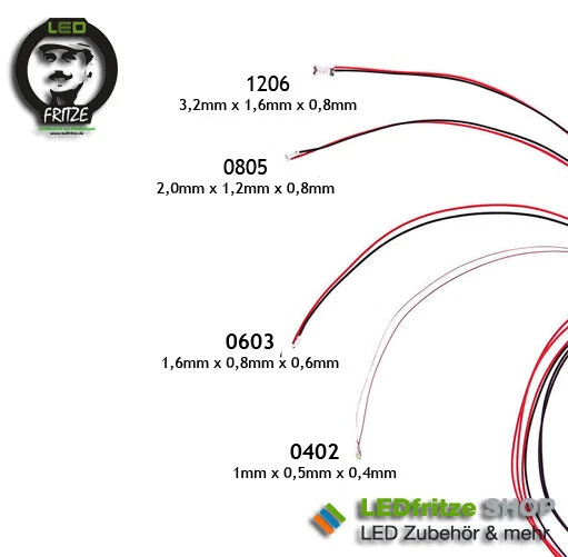 10 x SMD LED 0402 0603 0805 1206 Modellbau Eisenbahn 2V 3V 12V inkl. Widerstand - Bild 3 von 4