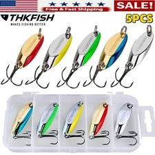 5pcs Metal Fishing Spoon Fishing Lure Bass Trout Perch Salmon Fishing Tackle US