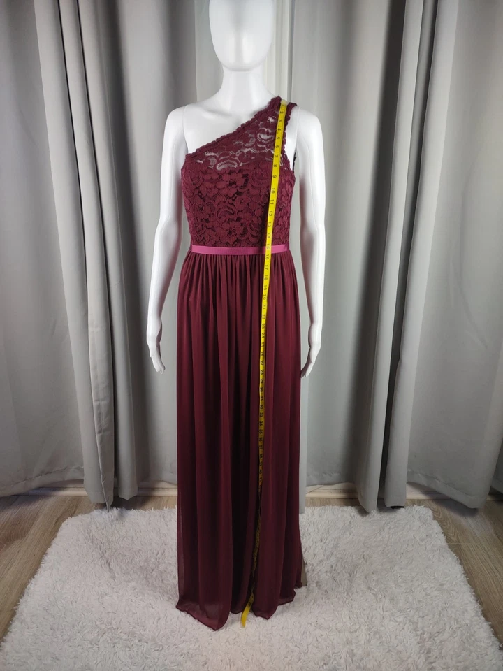 Vestido de renda David’s Bridal Bridesmaid, 26 polegadas fenda na coxa. Cor vinho tamanho 6 - Imagem 3 de 4