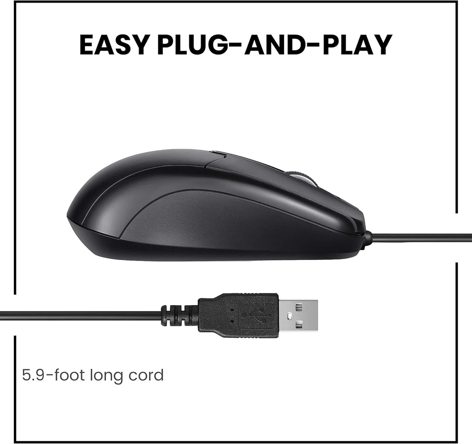 USB 2.0 Optical Wired Scroll Wheel Mouse PC Laptop Notebook Desktop Black Mice - Image 2 of 4