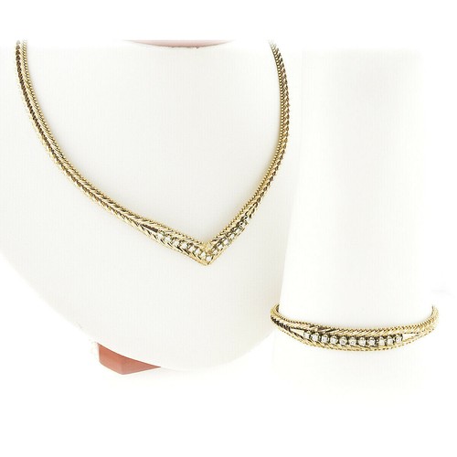 Fancy Italian 14k Gold Diamond V Link 