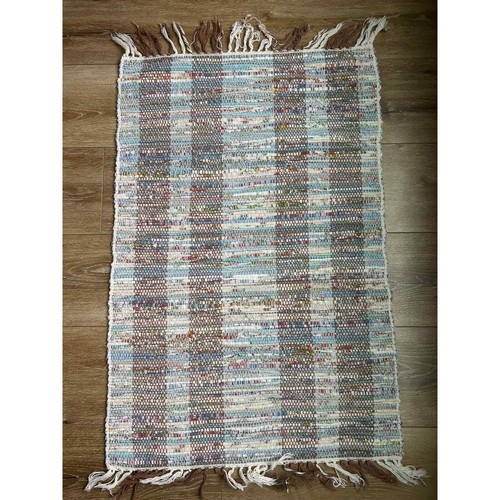 Cottagecore Rag Area Rug - 35 x 32 In - 100% Cotton - Hand Woven Rag Throw Rug