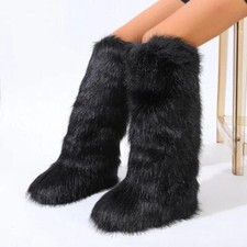 Womens Fashion Furry Plush Knee-high Boots Soft Comfortable Warm Snow Shoes