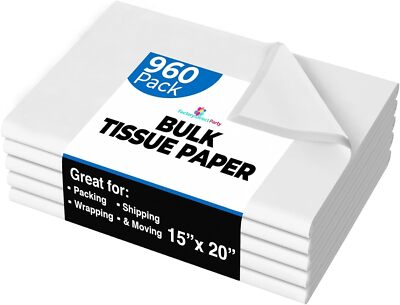 960 Sheets White Tissue Paper Bulk 15X20 Multi Purpose Packing Wrapping Paper
