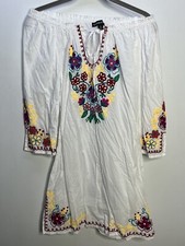 Chances R Dress Cover Up Womens S White Tunic Embroidered Lightweight Bohemian