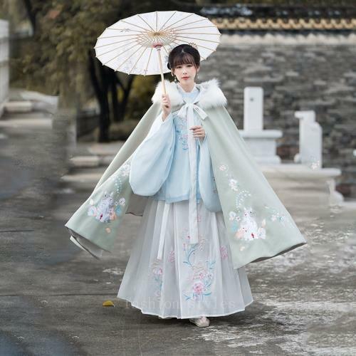 Women's Hanfu Cloak Coat Embroidery Hooded Warm Winter Chinese Style Jackets L - Bild 4 von 18