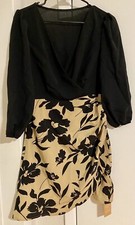 NWT SHEIN Tan & Black Floral Faux Wrap Dress Size M 6 New with Tag
