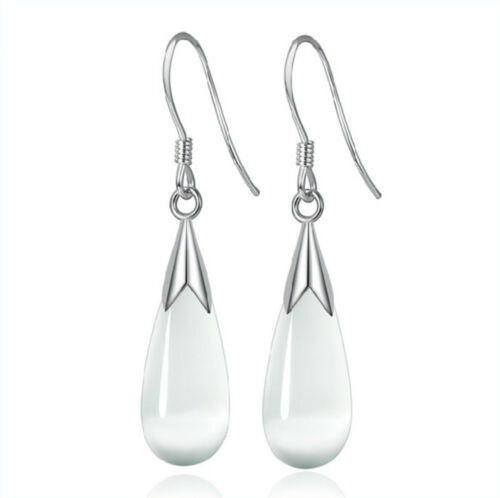 Moonstone Opale Orecchini Pendenti Gancio A Goccia Argento Gioielli Donna - Foto 1 di 9