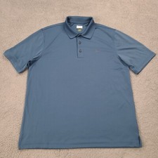 Greg Norman Polo Shirt Men's Large Blue Golf Play Dry Striped Short Sleeve