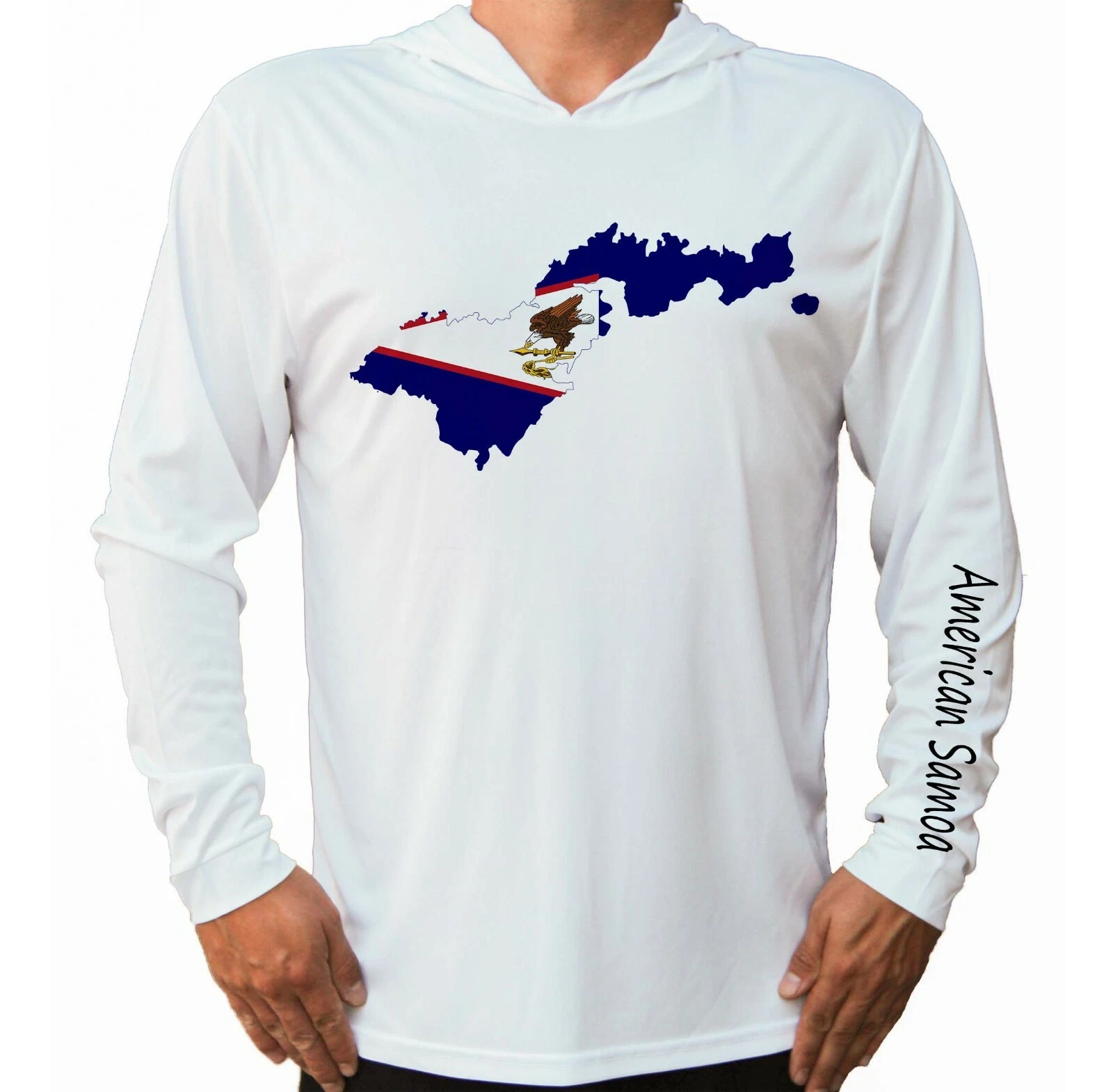 American Samoa Map Flag Boat Fishing Beach UV UPF 50 Long Sleeve T-Shirt Hood