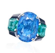 Ceylon Sapphire With Green Emerald  Blue Tanzanite Handmade 935 Silver Ring