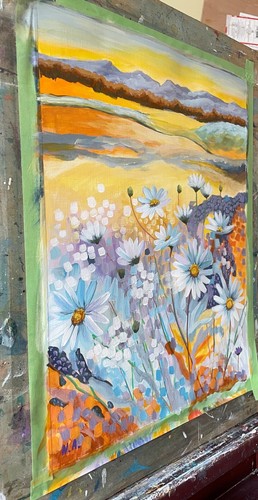 Original abstract flowers acrylic painting on paper. 16'' x 12''. Landscapes. - Picture 2 of 8