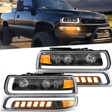 4x Led Headlights Drl Assembly For 1999-2002 Chevy Silverado 2000-2006 Suburban
