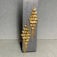 Butterfly Chandelier Pierced Earrings Gold Chain Fringe Dangle Delicate Retro