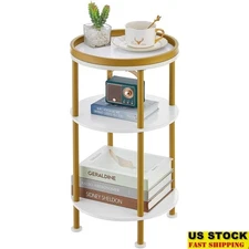 Round End Table W/ Charging Station USB Ports Coffee Table Small Spaces