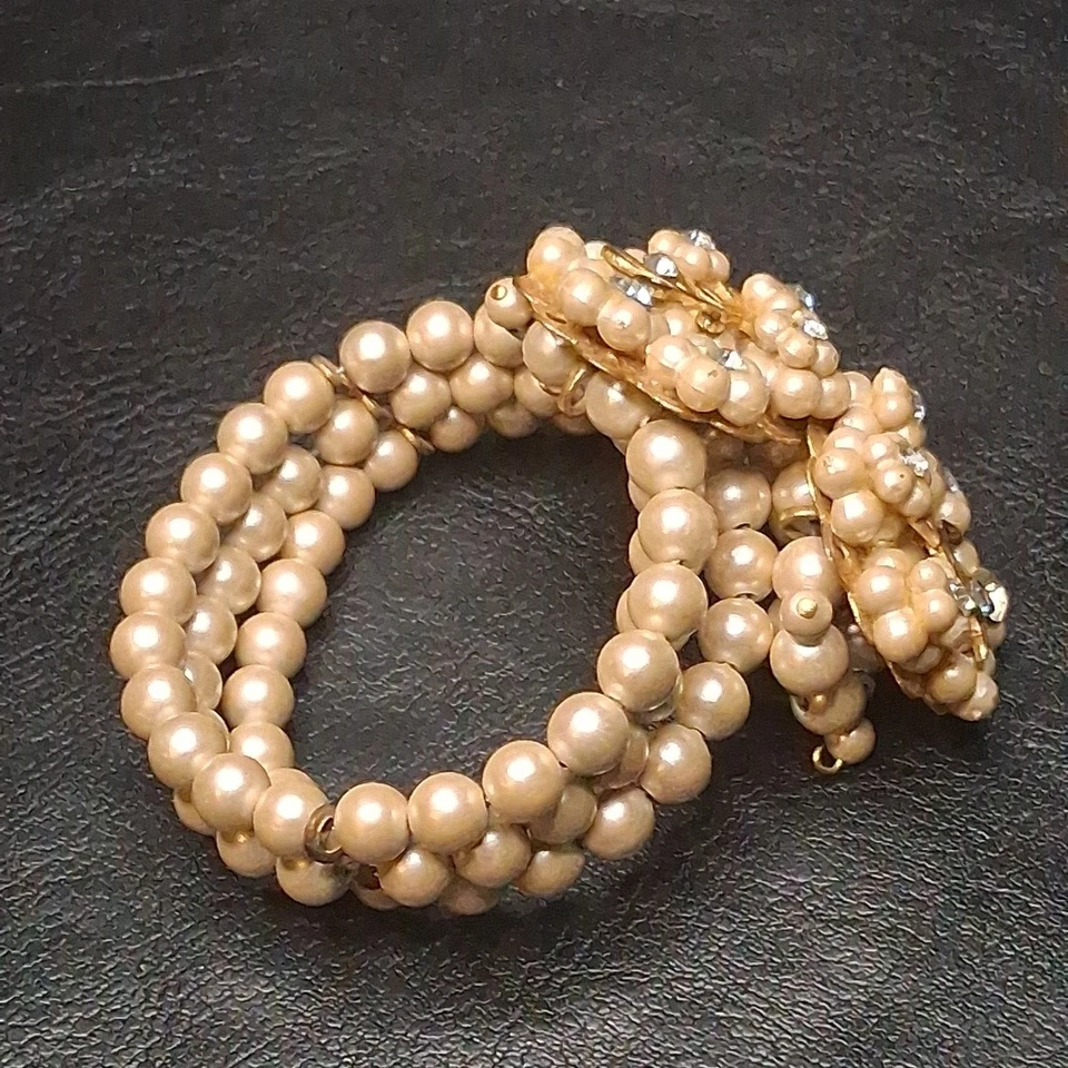 Pulsera de alambre de perlas y pedrería vintage sin firmar de MIRIAM HASKELL. 15.977 Foto 3 de 4