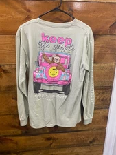 Simply Southern Womens M Sage Green Long Sleeve Top Keep Life Simple Sweet Sloth