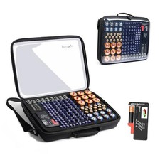 Battery Organizer Storage Case with Tester, Clear 149 Slots Black Large