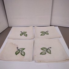 Four Vintage Handmaid Flower Embroidered Handkerchiefs/Napkins 10"x10" Linen
