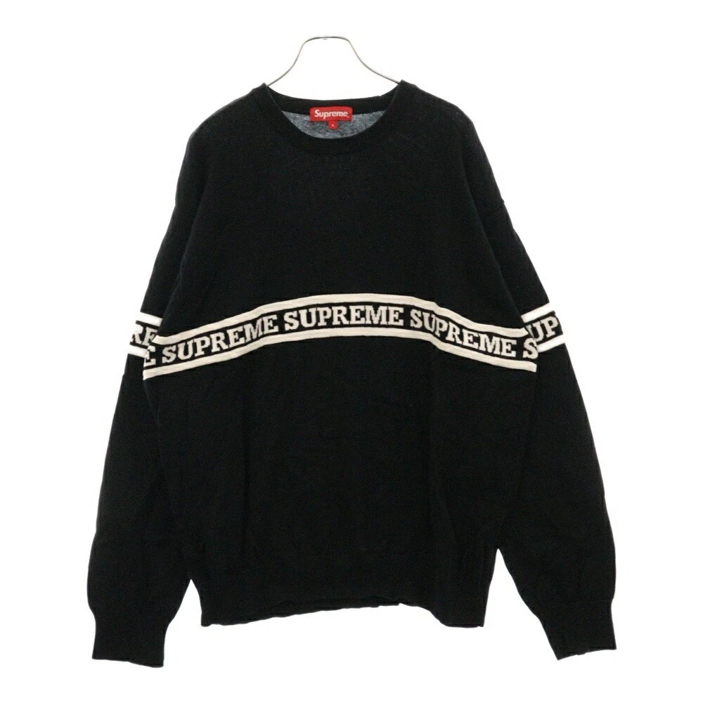 Pull haut tricot rayé logo Supreme taille L 19Aw couleur noir Fkw68