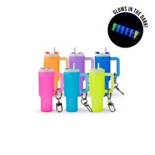 7 Mini Stanley Style Tumbler Keychain Cup Chapstick Holders Glow Colors Black