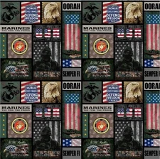 BTHY Military Marines Emblem Eagle Semper Fi Oorah Cotton Fabric By Half yard