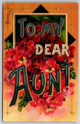 BB London Lg Letter~To My Dear AUNT~Red Wild Roses~Gold~c1910 Vintage Postcard