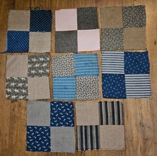 8 Vintage 4 Patch Quilt Blocks Indigo Blue Homespun 9"